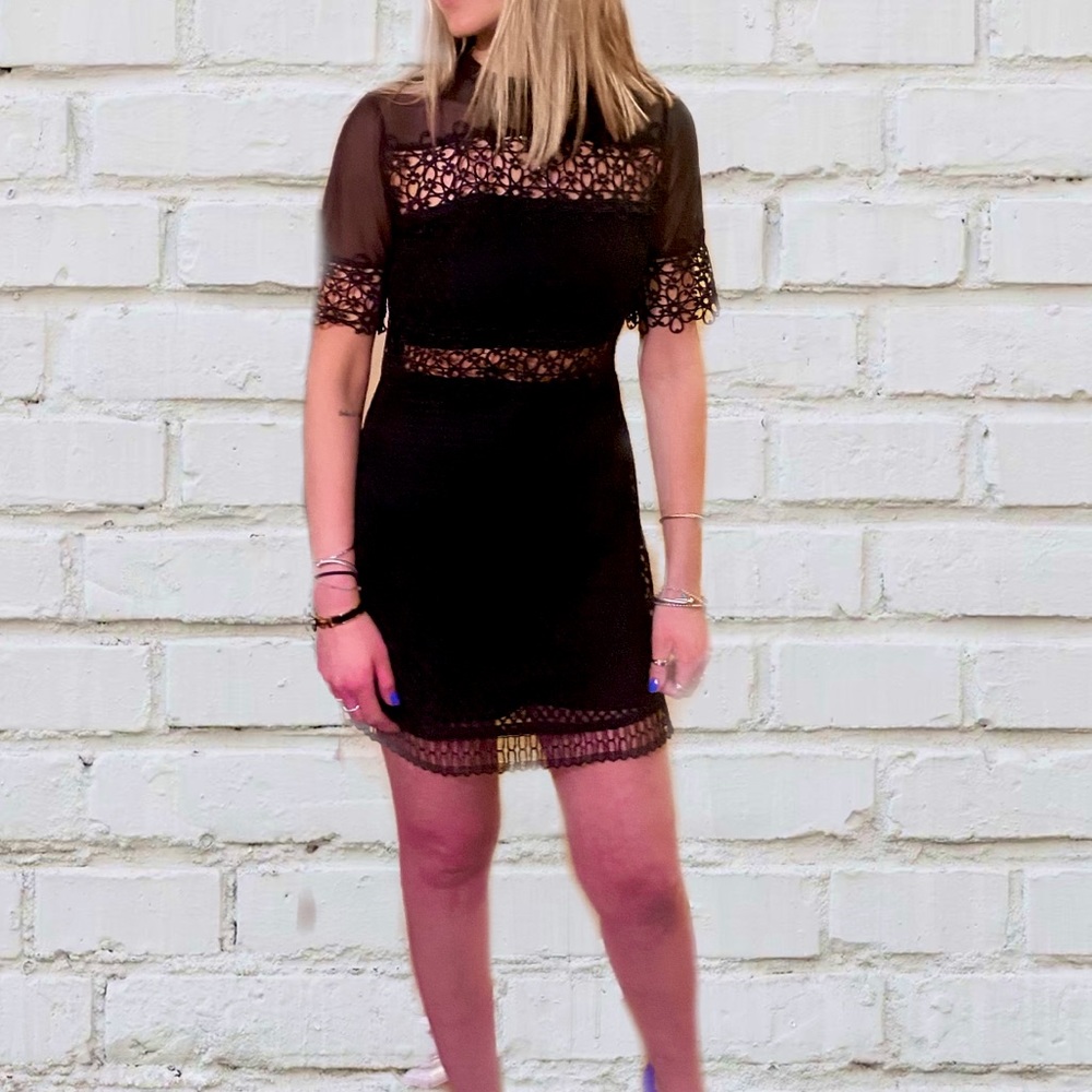 Aqua Mini Black Lace overlay dress. Size medium
